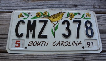 South Carolina Wren License Plate 1991