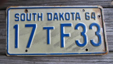 South Dakota White Blue License Plate 1964