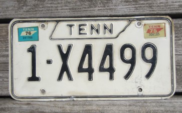 Tennessee Black White License Plate 1976
