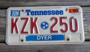 Tennessee Grand Divisions 3 Stars License Plate 1993