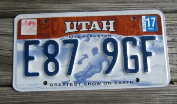 Utah Life Elevated Skier License Plate 2017 Greatest Snow on Earth 