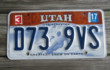 Utah Life Elevated Skier License Plate 2017 Greatest Snow on Earth 