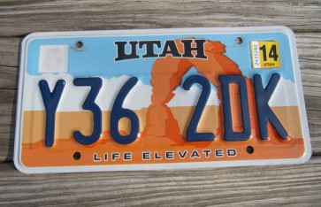 Utah Arch Life Elevated License Plate 2014 Y36 2DK