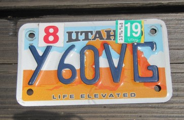 Utah Motorcycle License Plate Life Elevated Arch 2019
