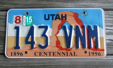 Utah Arch Life Centennial License Plate 2015