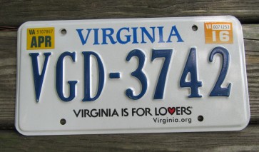 Virginia is For Lovers License Plate. 2016 Virginia.org 