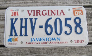 Virginia Jamestown 400th Anniversary License Plate 2008