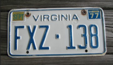 Virginia Blue Border License Plate 1977