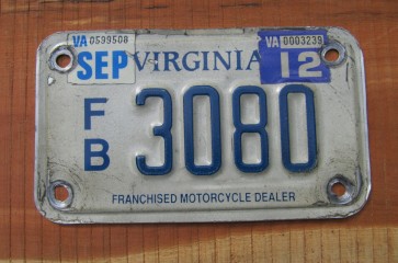 Virginia Motorcycle License Plate Franchised Motorcycle Dealer 2012