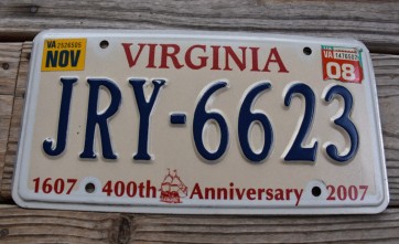 Virginia Jamestown 400th Anniversary License Plate 2008