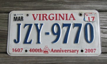 Virginia Jamestown 400th Anniversary License Plate 2017
