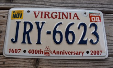Virginia Jamestown 400th Anniversary License Plate 2008