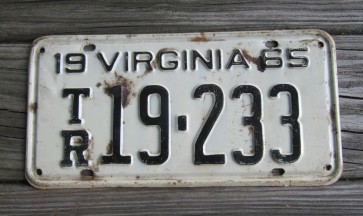 Virginia White Black License Plate 1965