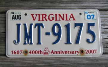 Virginia Jamestown 400th Anniversary License Plate 2007