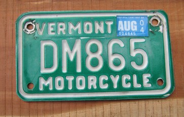 Vermont Motorcycle License Plate Green White 2004