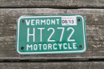 Vermont Motorcycle License Plate Green White 2013