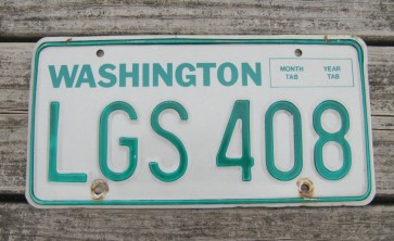 Washington Green White License Plate 1980's