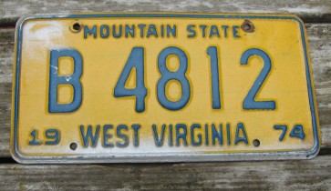 West Virginia Mountain State License Plate Yellow Blue 1974