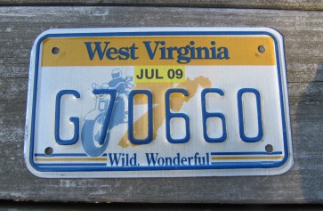 West Virginia Motorcycle License Plate Wild Wonderful Motorcycle Rider 2009