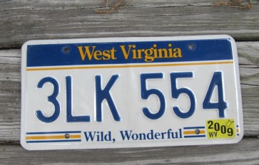 West Virginia Wild Wonderful License Plate 2009 3LK 554