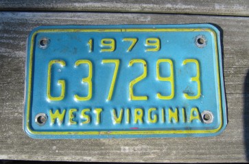 West Virginia Motorcycle License Plate Yellow Blue 1979