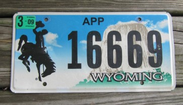 Wyoming Devils Tower Apportoned Truck License Plate 2009