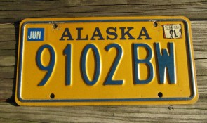 Alaska Yellow Blue License Plate 1991