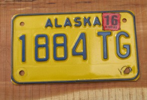 Alaska Yellow Blue Motorcycle License Plate 2016