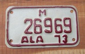 Alabama Motorcycle License Plate Red White 1973