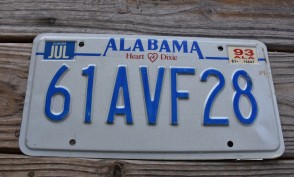Alabama Heart of Dixie License Plate 1993 61AVF28