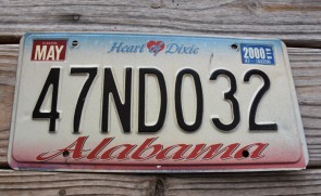 Alabama Heart of Dixie License Plate 2000 47ND032