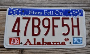 Alabama Stars Fell On License Plate 2007 47B9F5H