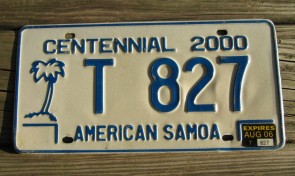 American Samoa Islands Territory  Centennial Taxi License Plate United States