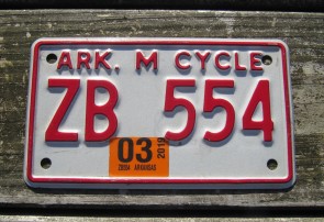 Arkansas Motorcycle License Plate Red White 2019