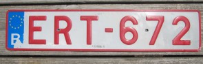 Belgium Red White Euroband License Plate ERT 672