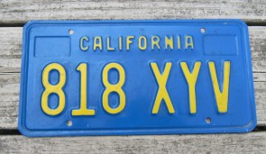 California Blue Yellow License Plate 1980's