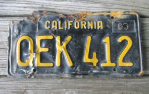 California Black Yellow License Plate 1963