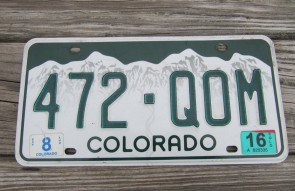 Colorado Mountain Scene License Plate 2016 472 QOM