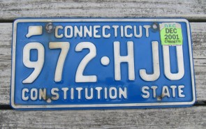 Connecticut Blue White License Plate 2001