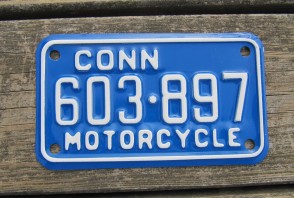 Connecticut Motorcycle License Plate White Blue 1990's