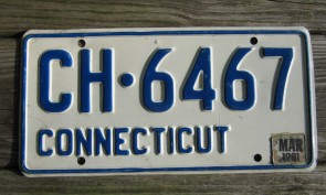 Connecticut Blue White License Plate 1981
