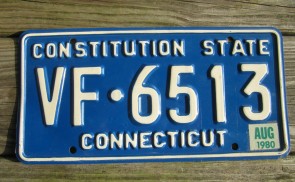 Connecticut Blue White License Plate 1980