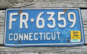 Connecticut Blue White License Plate 1998