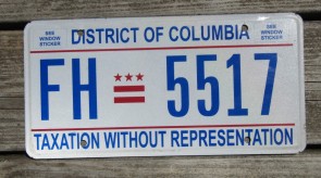 District of Columbia License Plate Washington DC Taxation Without Representation