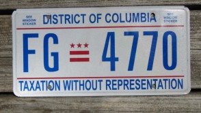 District of Columbia License Plate Washington DC Taxation Without Representation