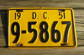 District of Columbia License Plate Washington DC Nation's Capital 1951