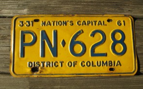 District of Columbia License Plate Washington DC Nation's Capital 1961
