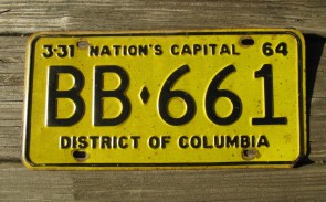 District of Columbia License Plate Washington DC Nation's Capital 1964