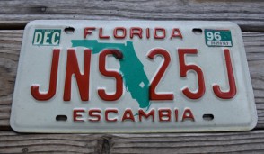 Florida Green Map License Plate 1996