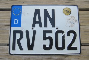 Germany Euroband Motorcycle License Plate Ansbach, Bavaria AN RV 502 German